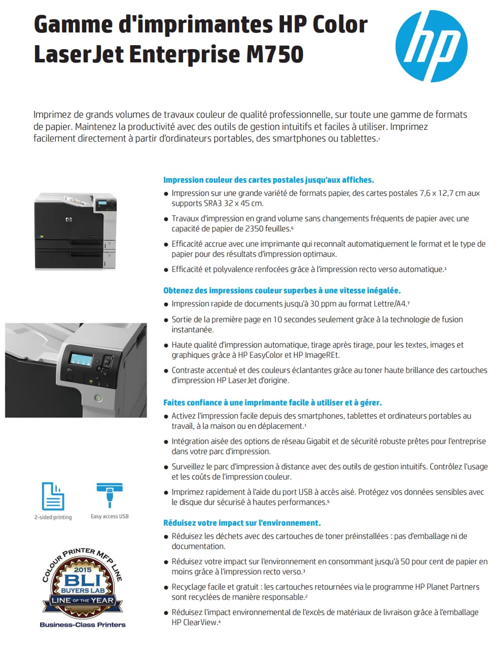 Imprimante A3 Laser HP Color LaserJet Enterprise M750dn (D3L09A)