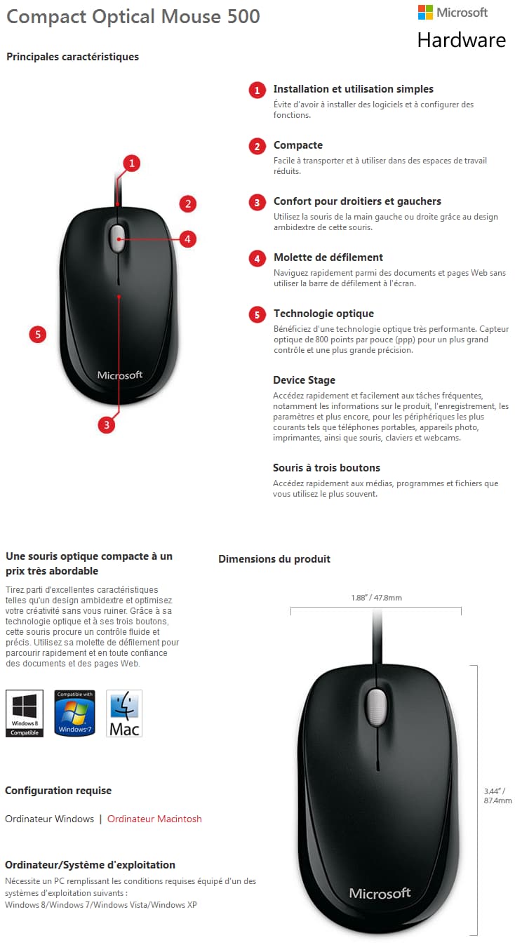 Souris Microsoft Compact Optical Mouse 500 (U81-00083)