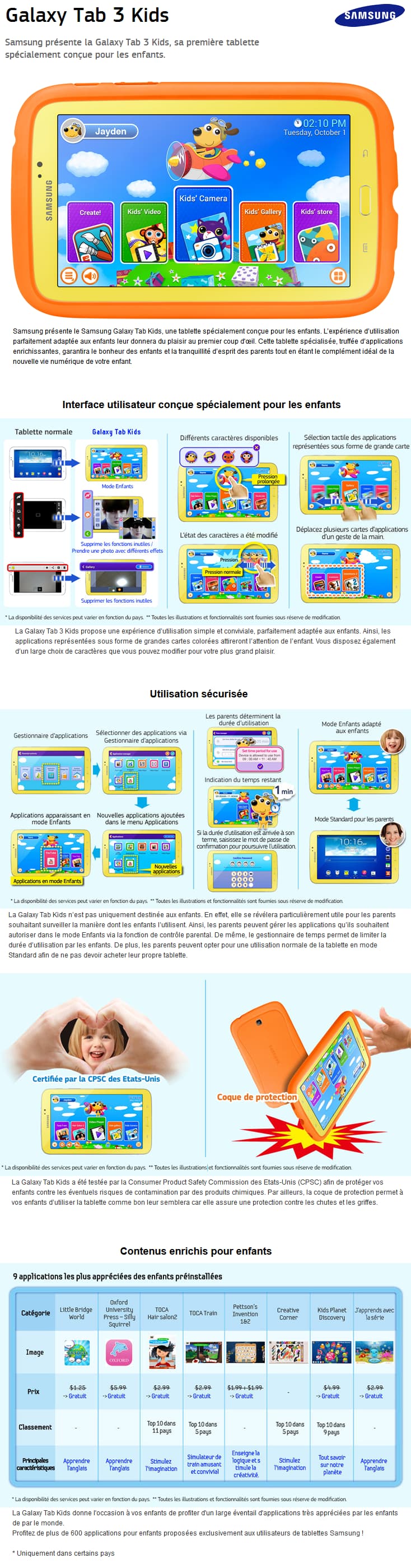 Samsung GALAXY Tab3 Kids + Etui anti-choc et Stylet