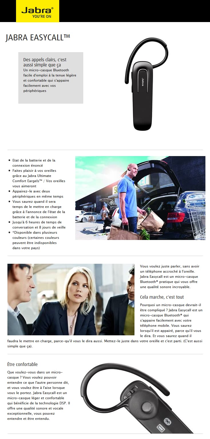 Oreillette bluetooth Jabra EASYCALL