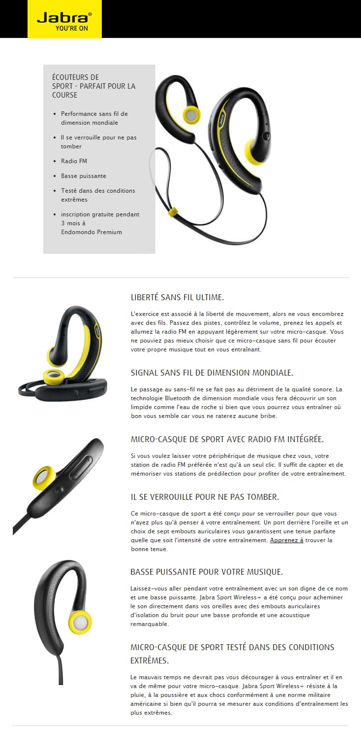 Jabra SPORT WIRELESS+ Bluetooth Stereo Headphones