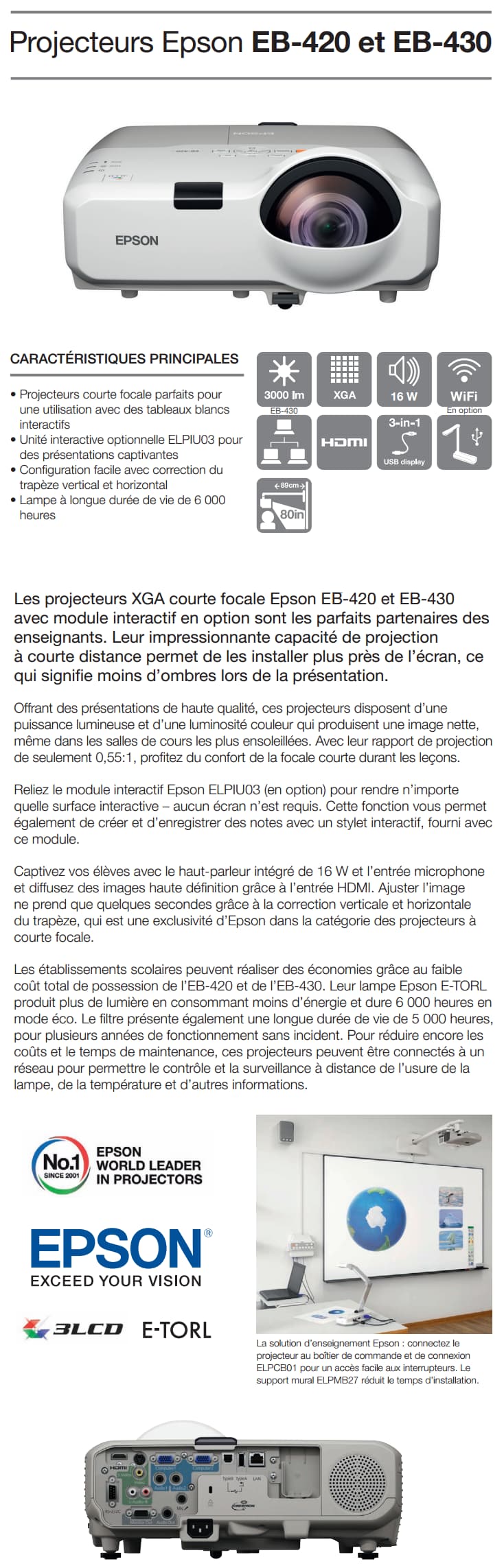 Vidéoprojecteur XGA LCD Epson EB-420 (V11H447040)
