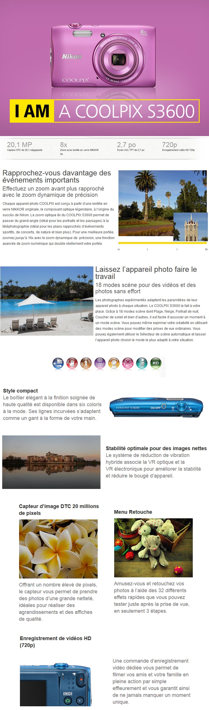 Appareil photo Nikon Coolpix S3600 - 20.1MP /8X
