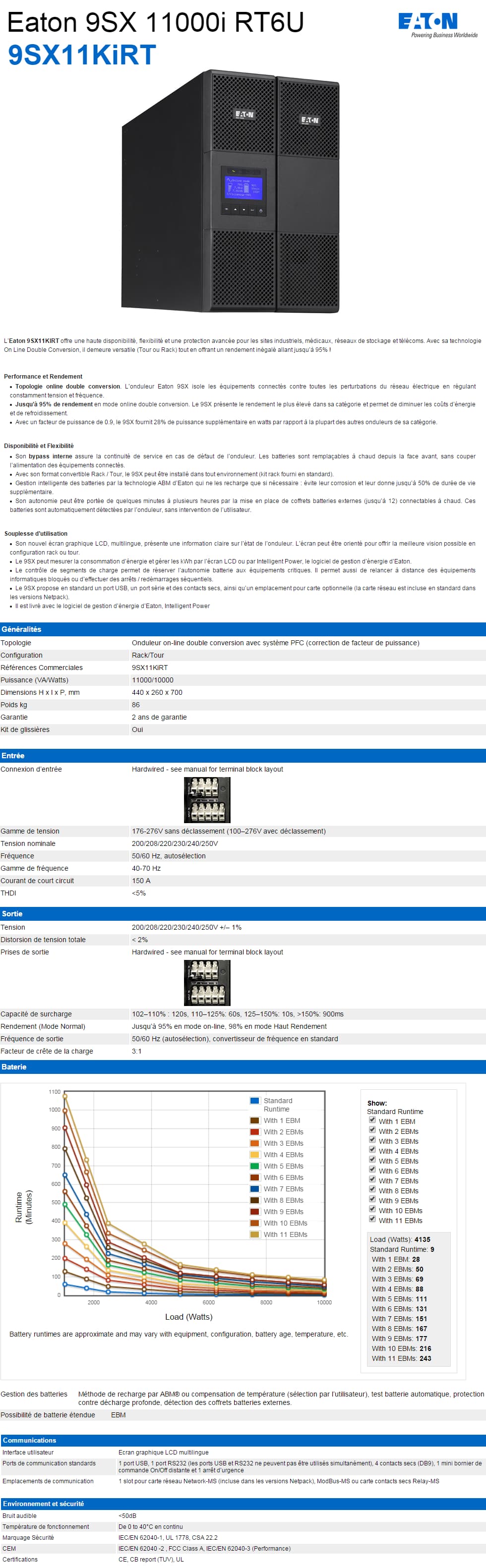 Onduleur On-line Eaton 9SX 11000i - RT 6U (9SX11KIRT)