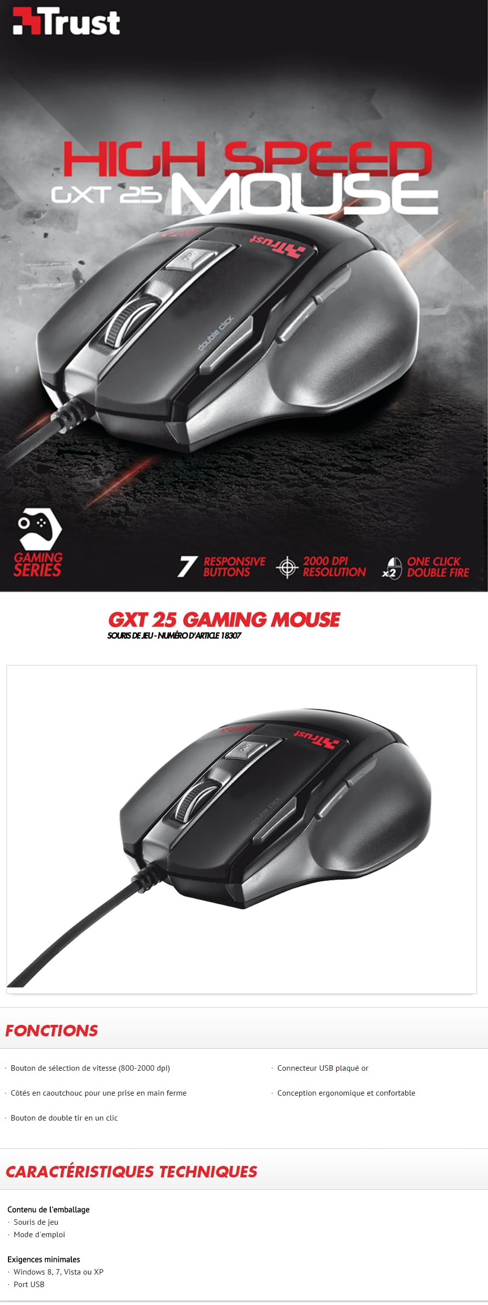 Souris Trust filaire Gaming GXT 25 - USB