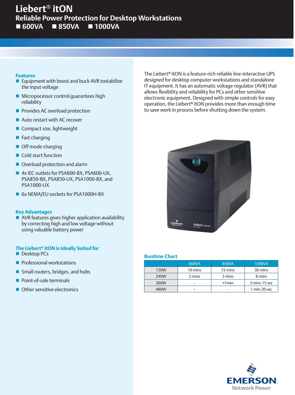 Onduleur Line-interactive Emerson Liebert itON 1000VA E 230V