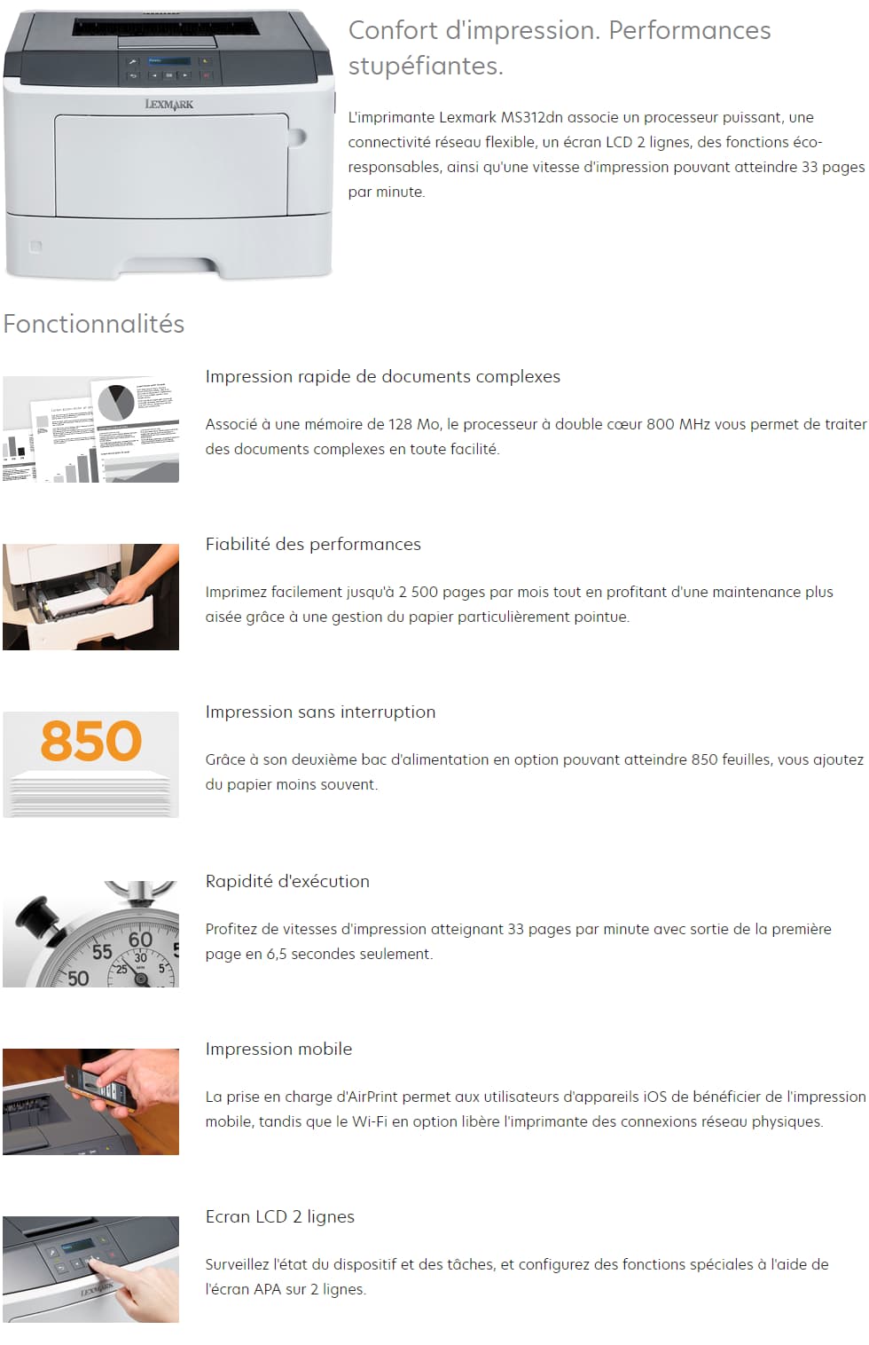 Imprimante Laser Monochrome Lexmark MS312dn