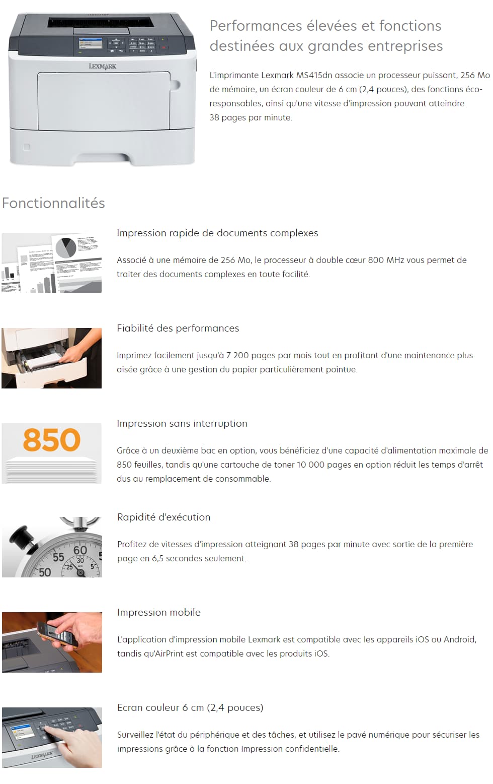 Imprimante Laser Monochrome Lexmark MS415dn (35S0280)