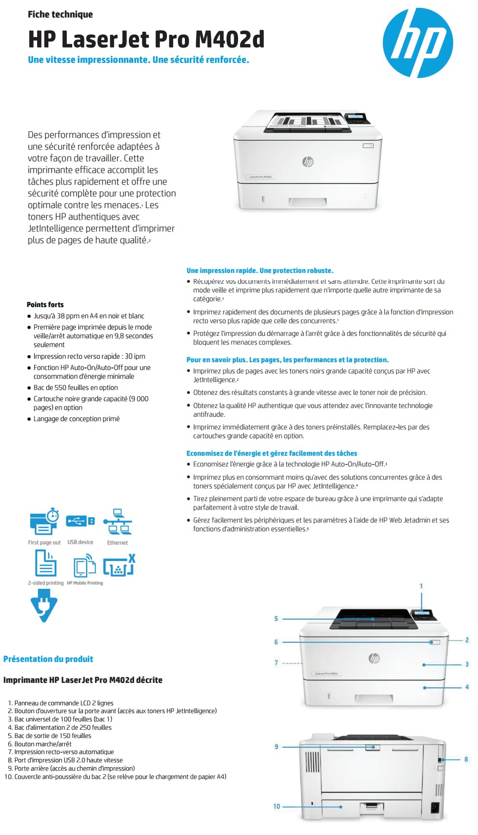Imprimante Laser Monochrome HP LaserJet Pro M402d (C5F92A)