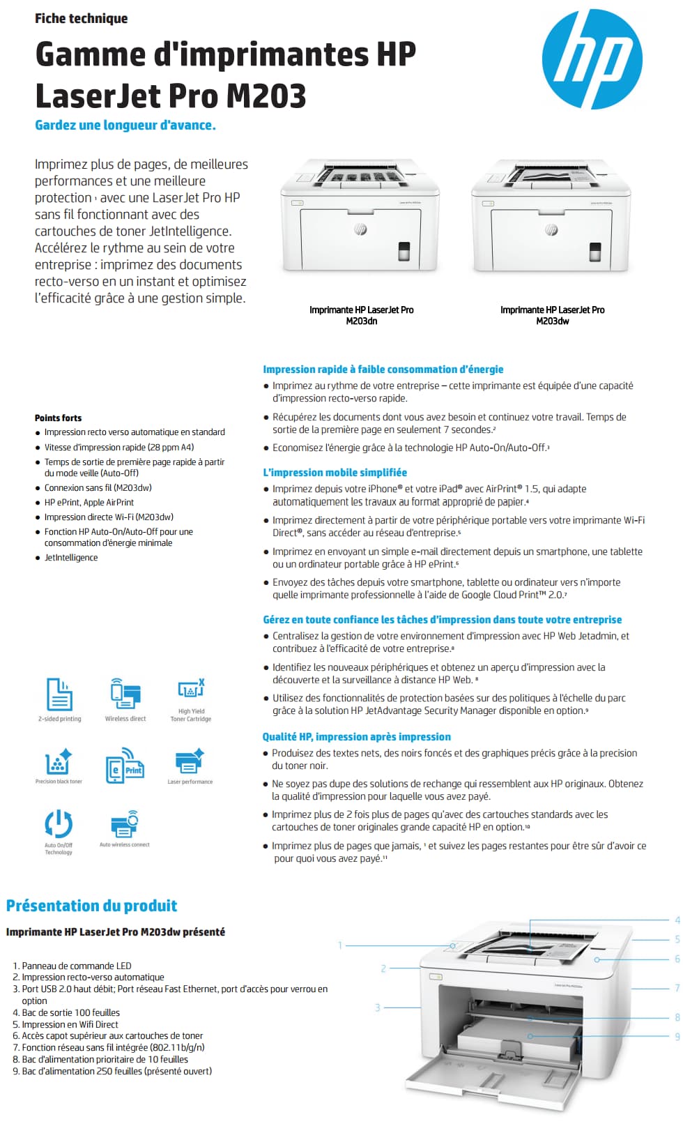 Imprimante Laser Monochrome HP LaserJet Pro M203dw (G3Q47A)