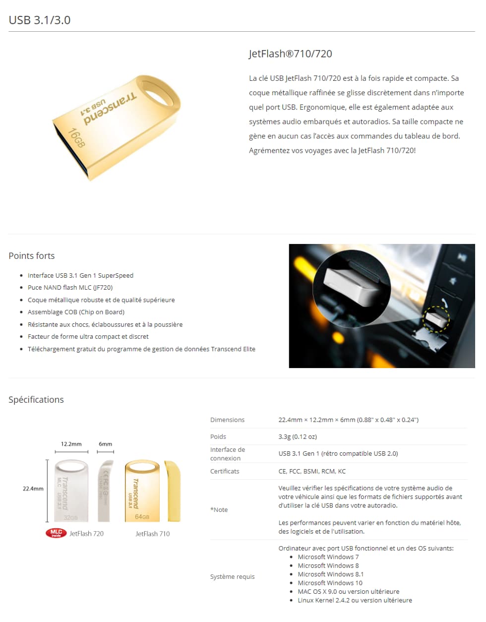 Clé USB Transcend JetFlash 710 16GB (TS16GJF710G)