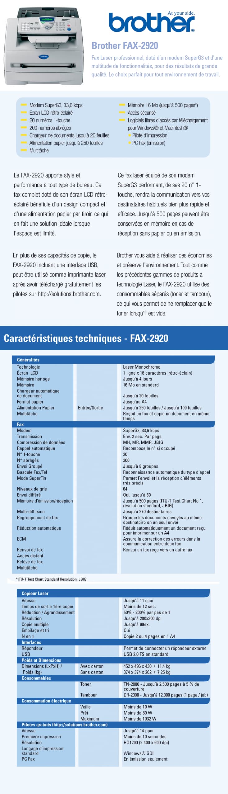 Télécopieur laser Brother FAX-2920