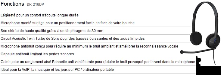 Casque Sony PC stéréo léger et ajustable avec microphone