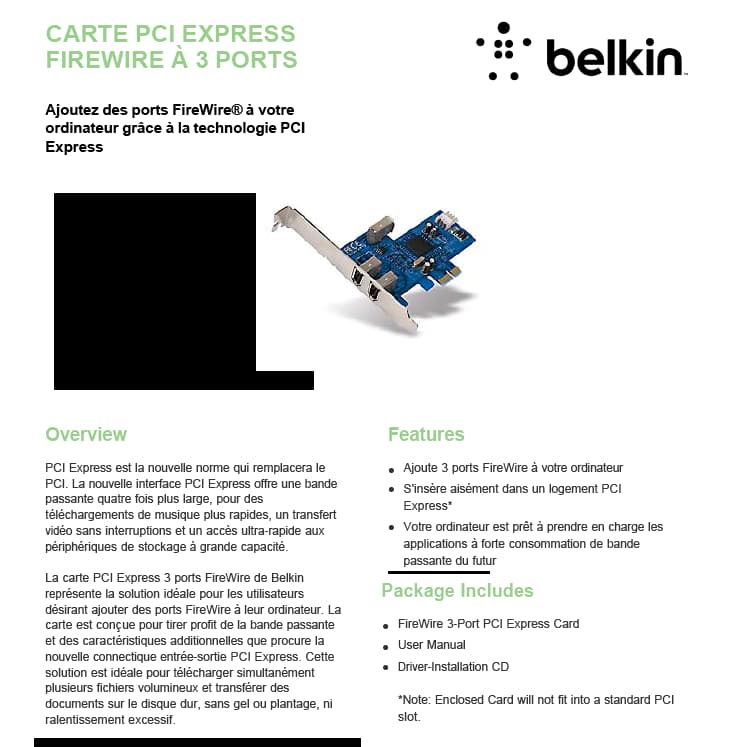 Belkin Carte PCI Express FireWire à 3 ports