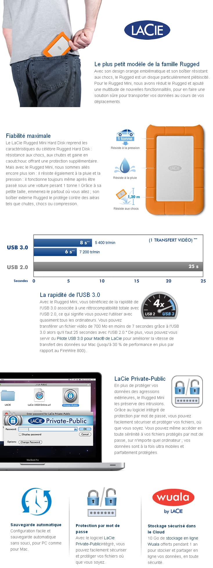 LaCie HDD Rugged Mini USB 3.0, Shock resistant, 500GB  (7200 rpm) / 1, 2, 4 TB  (5400 rpm)