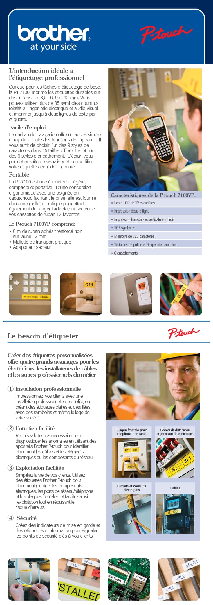 Etiqueteuse pour électriciens et installateurs de câbles Brother PT-7100VP