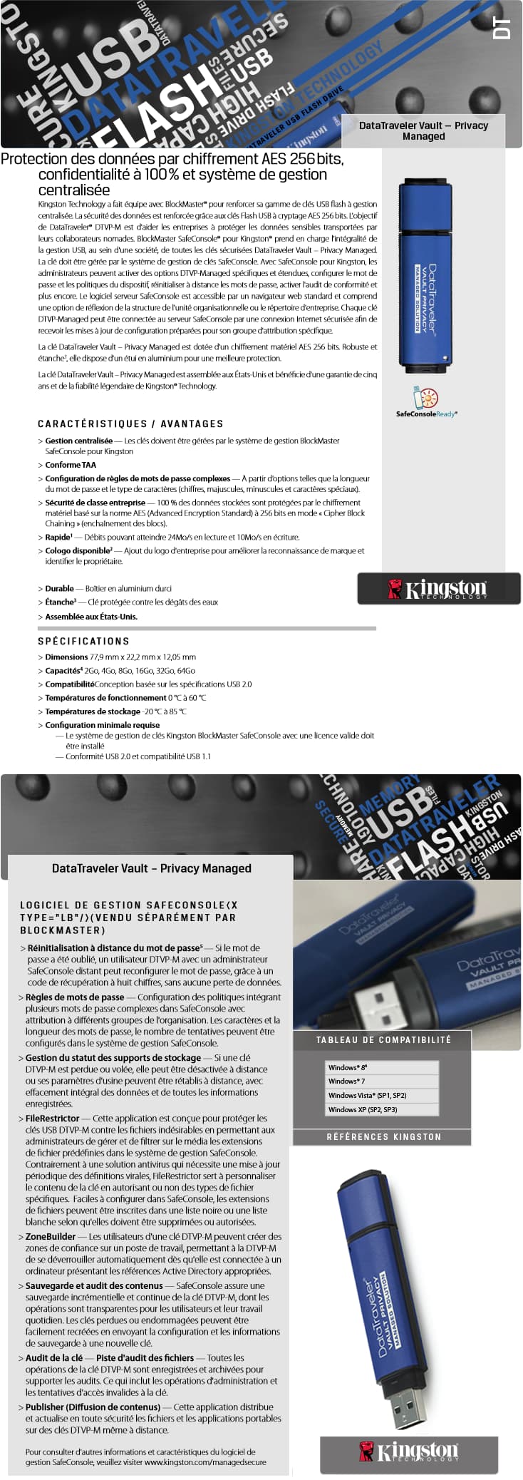 Kingston Clé USB DataTraveler Vault Privacy Managed - 2 GB