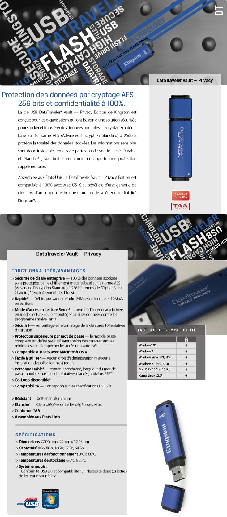 Kingston Clé USB DataTraveler Vault Privacy - 2 GB