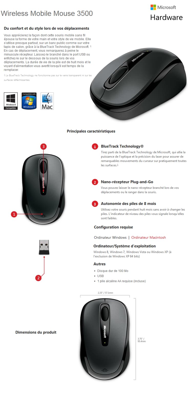 Microsoft Wireless Mobile Mouse 3500 Noire