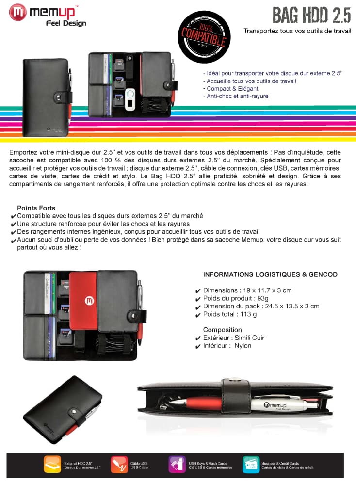 MEMUP Sacoche de transport HDD externe 2,5 Pouces