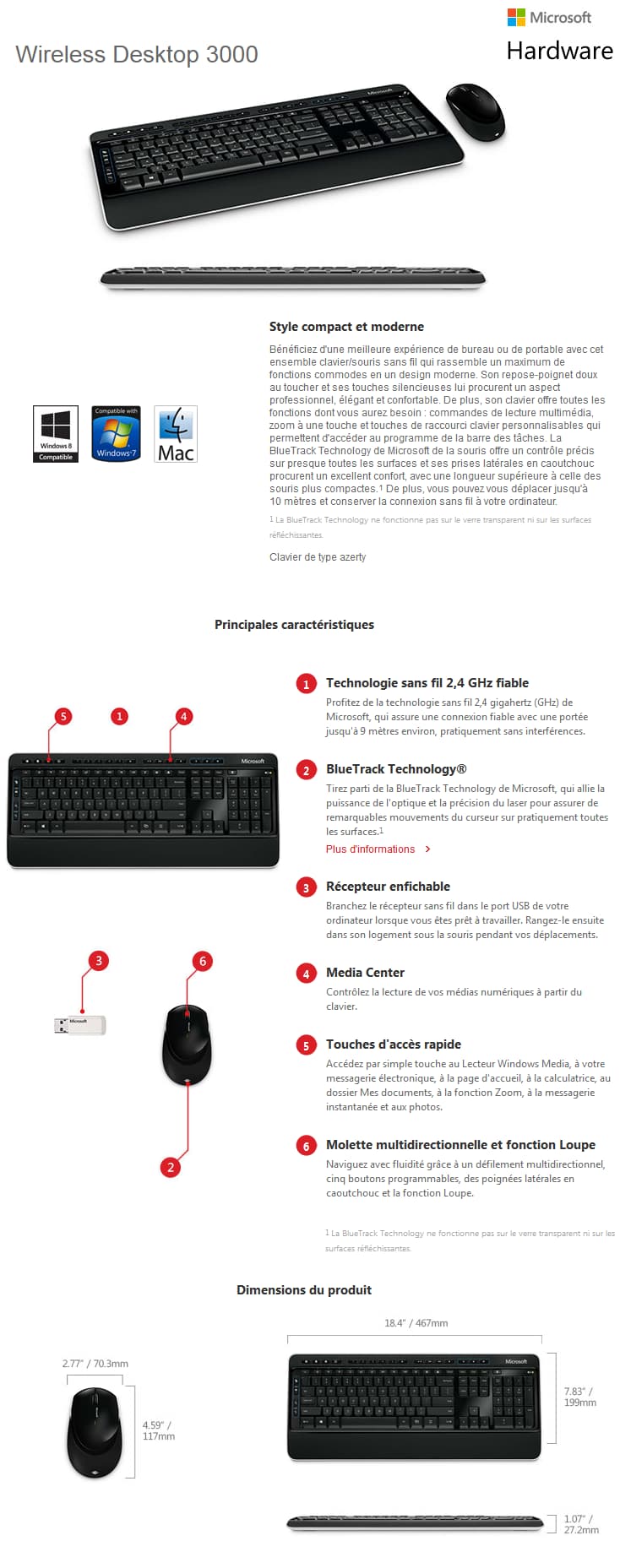 Clavier et souris Microsoft Wireless Desktop 3000 