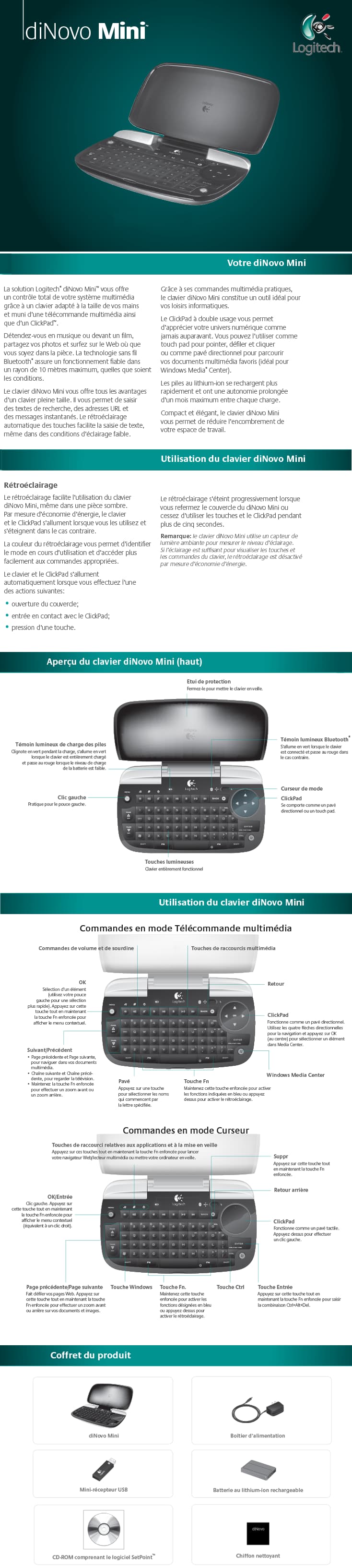 Clavier sans fil Bluetooth Logitech diNovo Mini - AZERTY