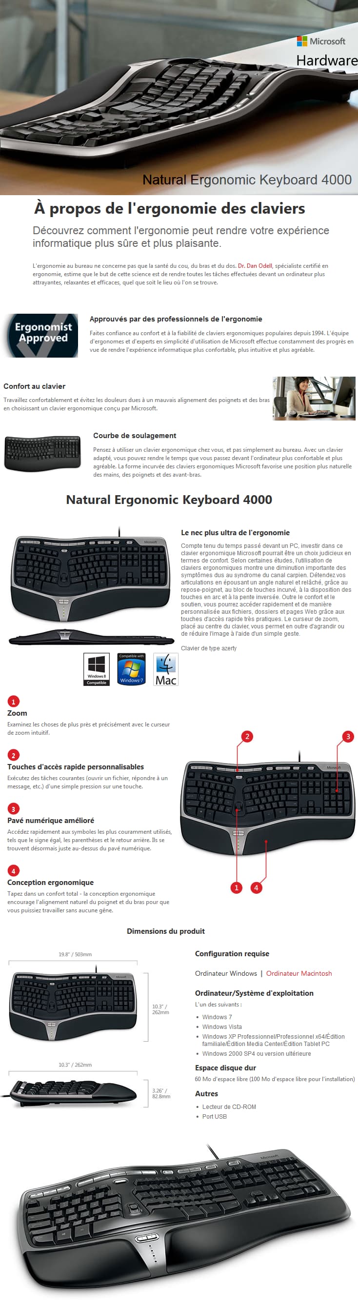 Clavier USB Microsoft Natural Ergonomic Keyboard 4000 - AZERTY