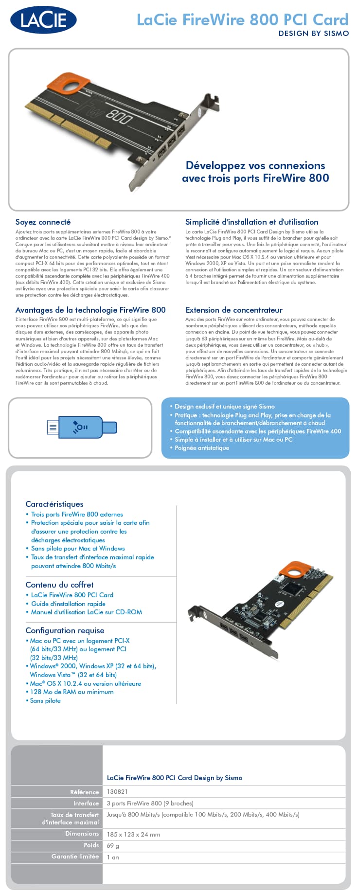 LaCie FireWire 800 PCI Card - 3 ports FireWire 800
