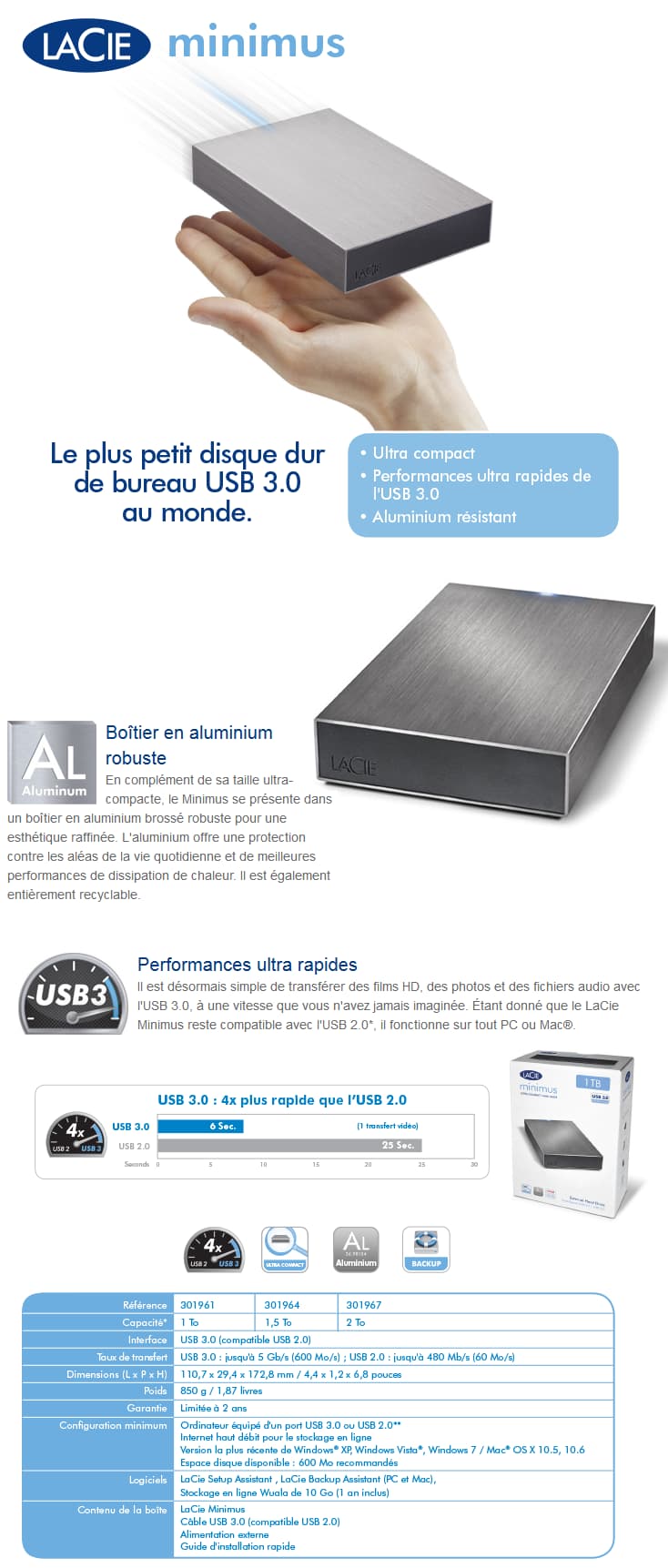 Disque dur de bureau LaCie Minimus USB 3.0 - 2 TB