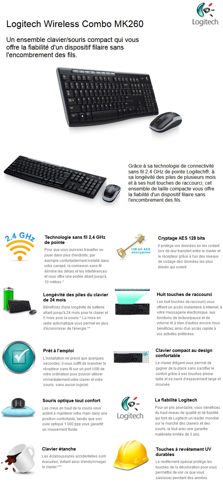 Clavier et souris Logitech Wireless Combo MK260
