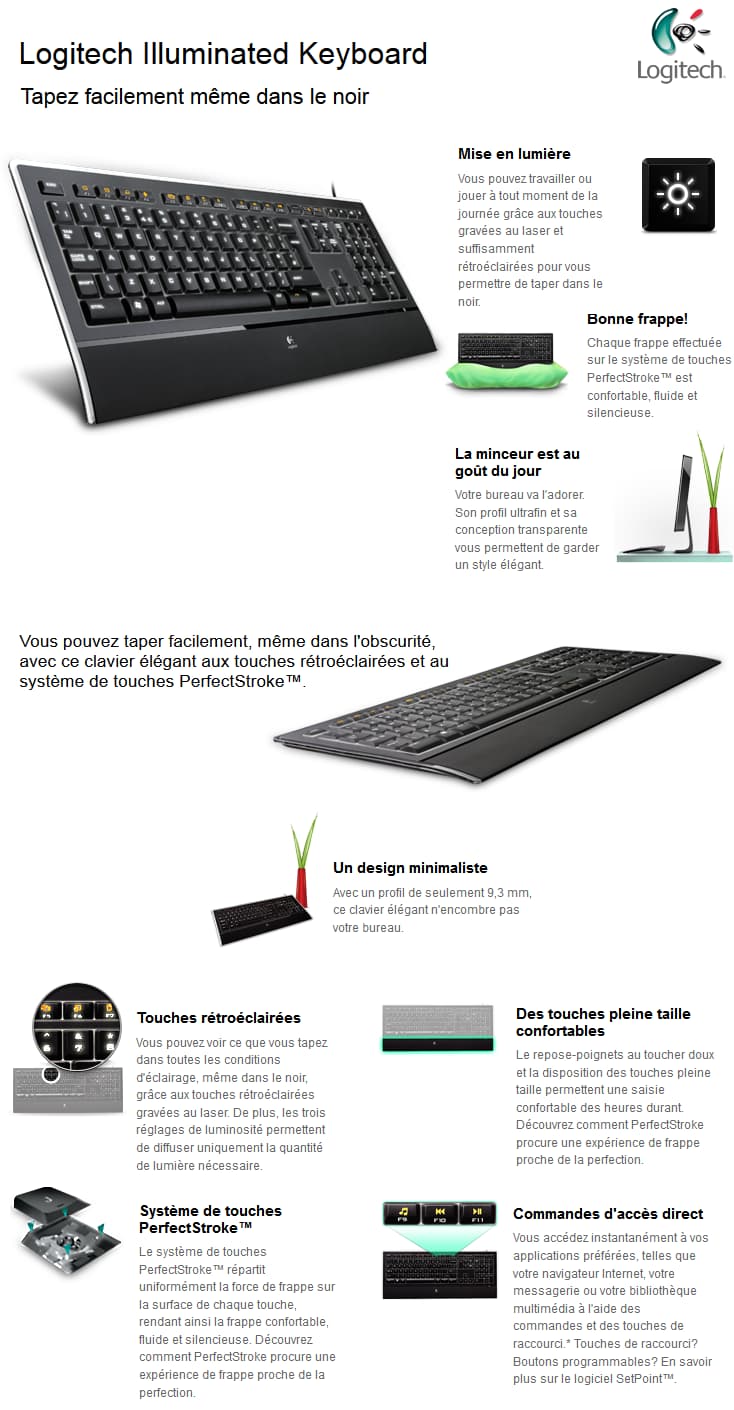 Clavier à touches rétro-éclairées Logitech Illuminated Keyboard - AZERTY