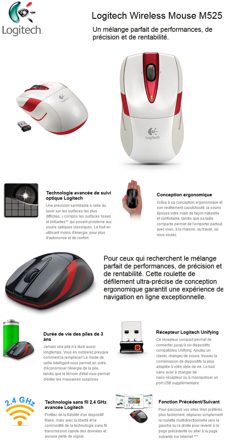 Souris optique sans fil Logitech Wireless Mouse M525