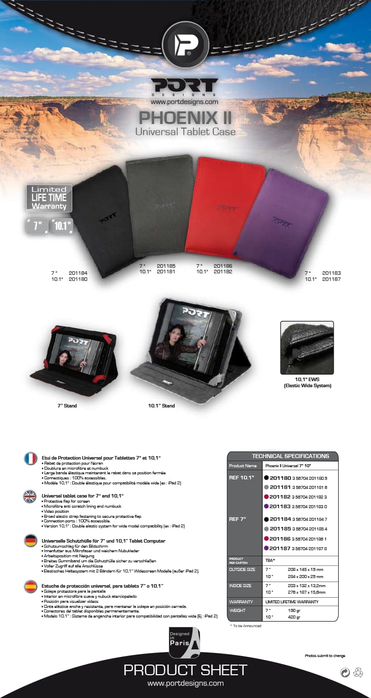 Etui de protection universel PHOENIX II pour tablettes 10,1'' Noir - Port Designs
