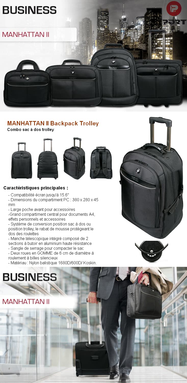 Sac à dos MANHATTAN 2 Backpack Trolley pour PC 15,6'' - Port Designs