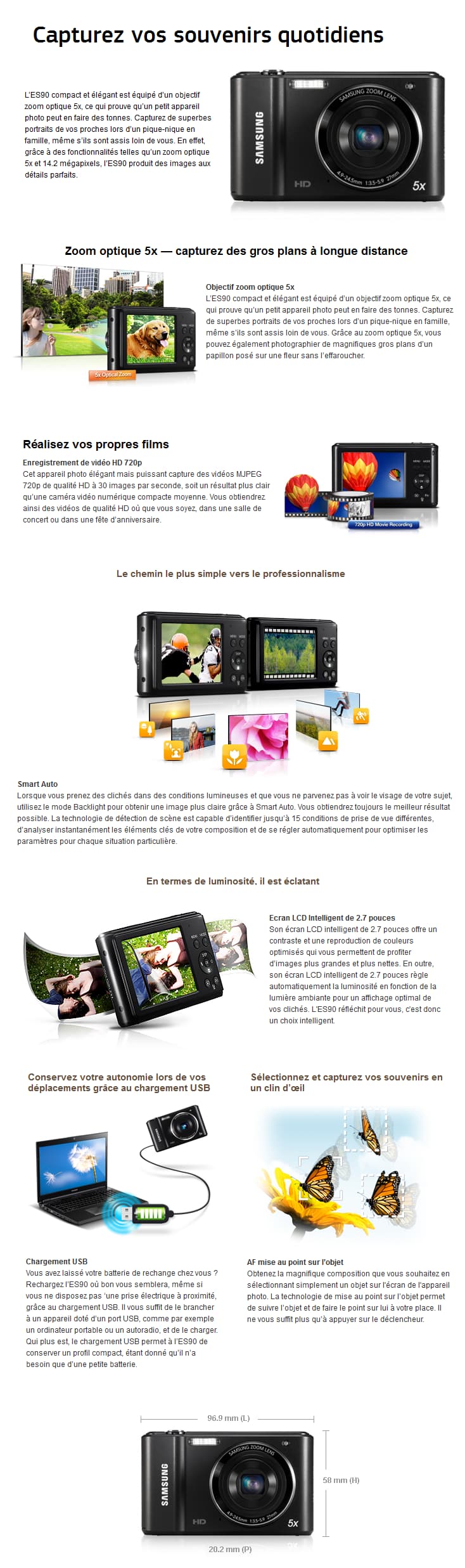 Appareil photo Samsung ES90 - 14MP /5X (EC-ES90ZZDMSMA) + Etui offert
