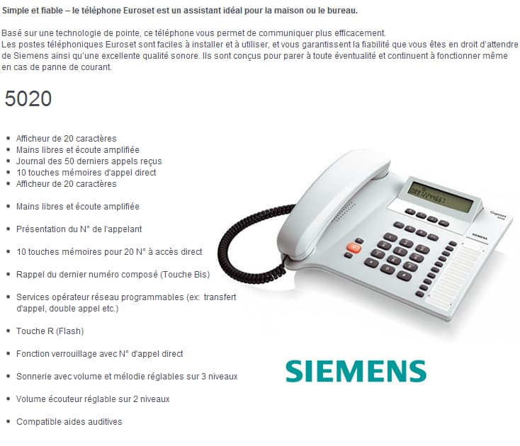Siemens Euroset 5020 - Téléphone fixe filaire