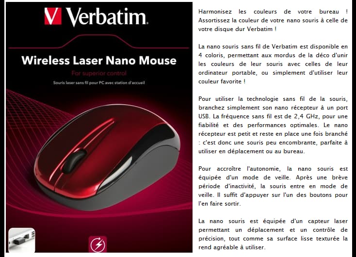 Souris Verbatim Nano sans fil laser - Rouge