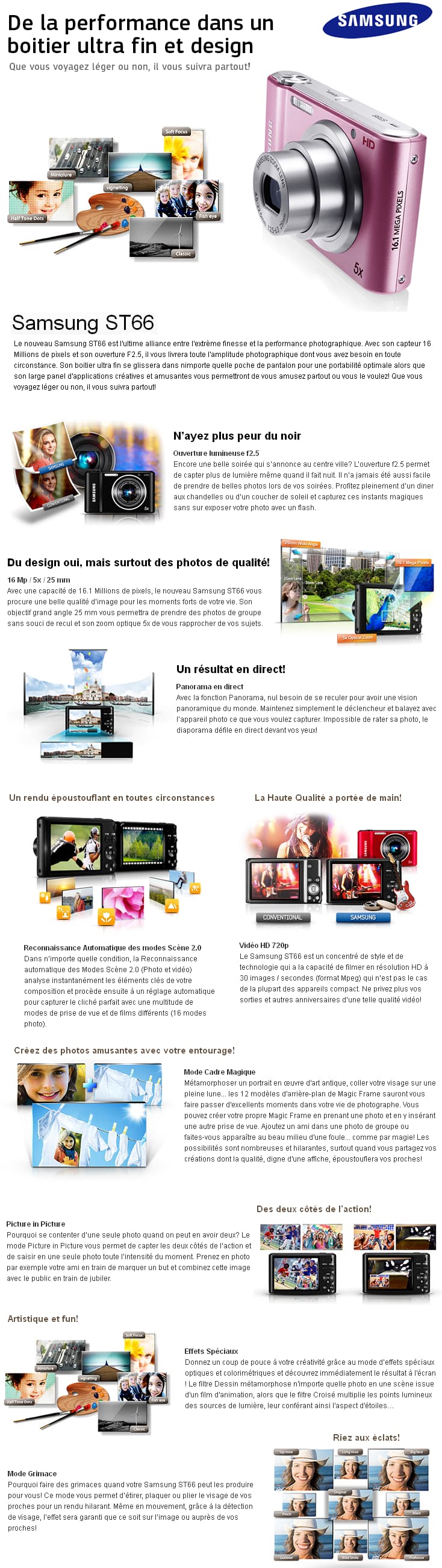 Appareil photo Samsung ST66 Rose - 16MP/5X (EC-ST66ZZDDPME) + Etui et Carte SD integrée offerts