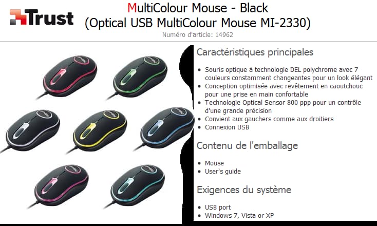 Trust Optical USB MultiColour Mouse MI-2330