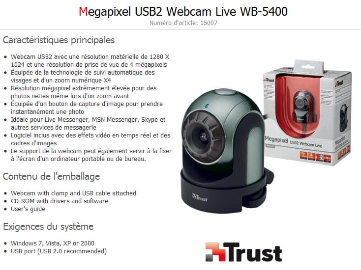 Trust Megapixel USB2 Webcam Live WB-5400
