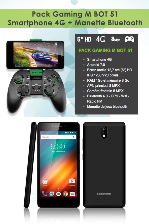 Pack Gaming Logicom M bot 51 : Smartphone 4G + Manette de jeu
