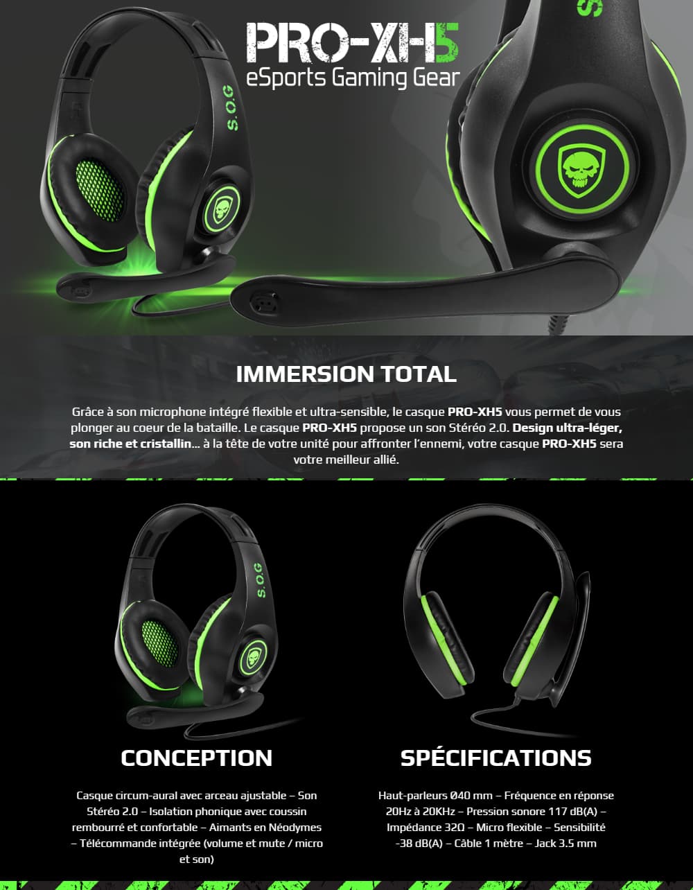 Micro-Casque de Jeu SpiritOfGamer Pro-XH5 pour Xbox One (MIC-G715XB1)