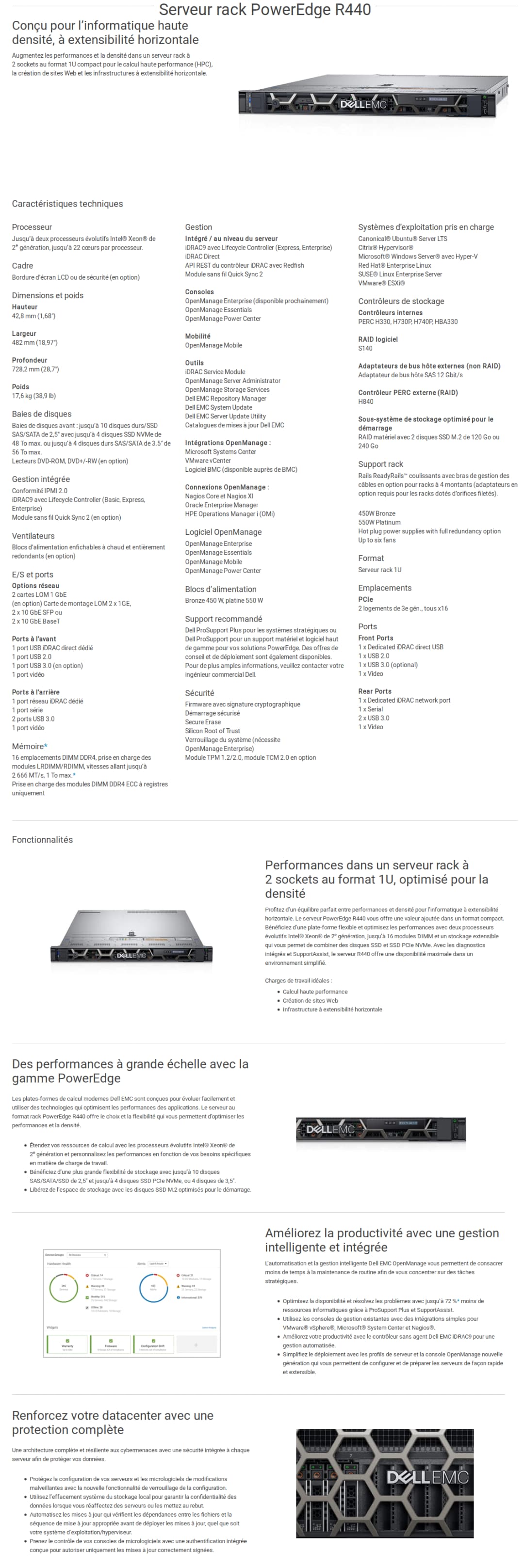 Serveur rack Dell PowerEdge R440 Xeon Silver 16GB 2x600GB