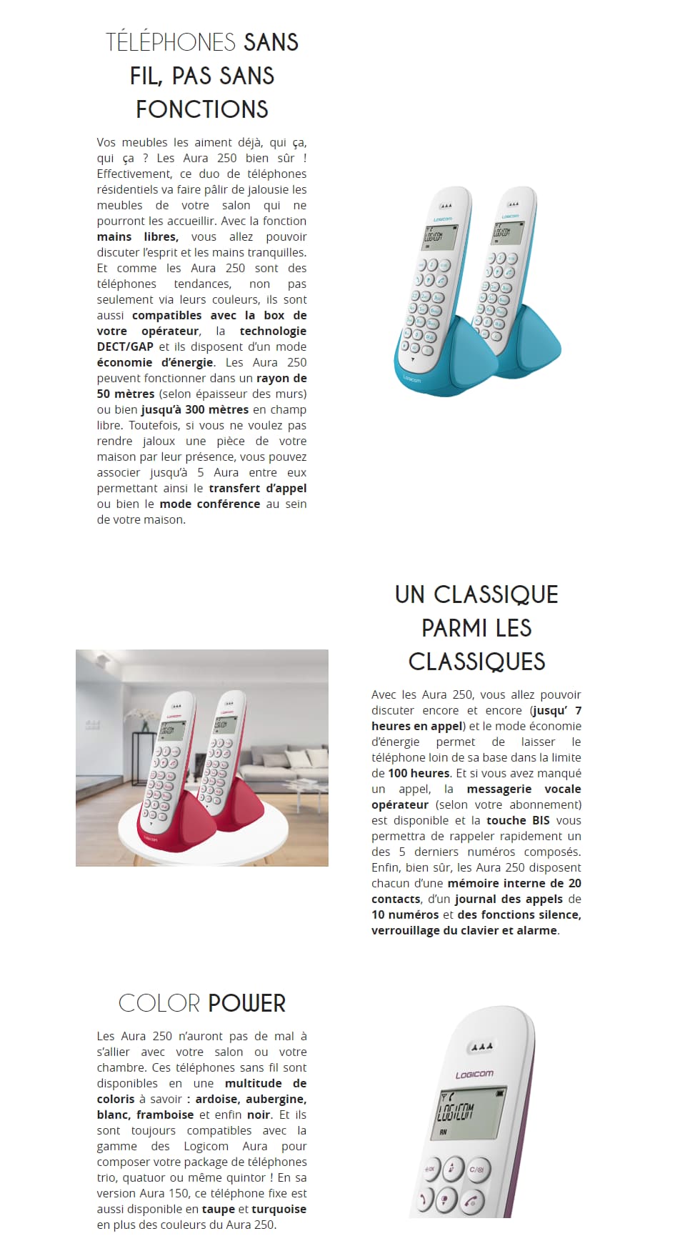 Téléphone Fixe Logicom Aura 250 Sans Fil - Fonction mains libres