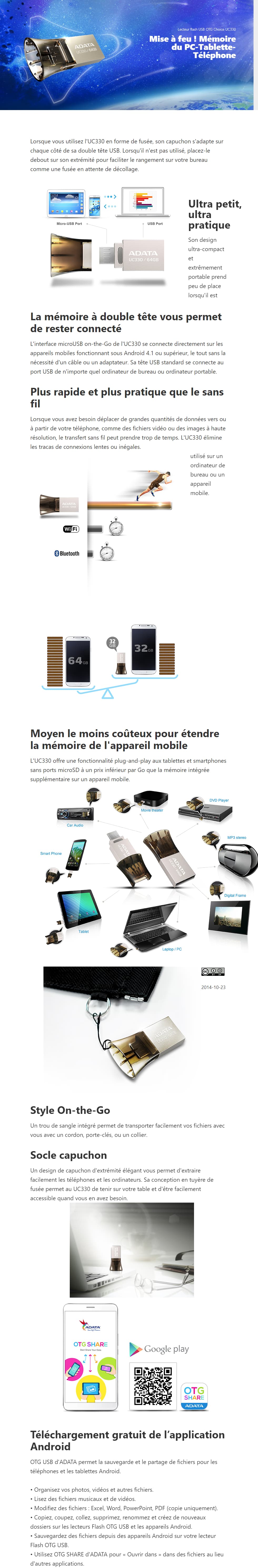 Lecteur Flash USB ADATA UC330 2.0 OTG 16GB (AUC330-16G-RBK)