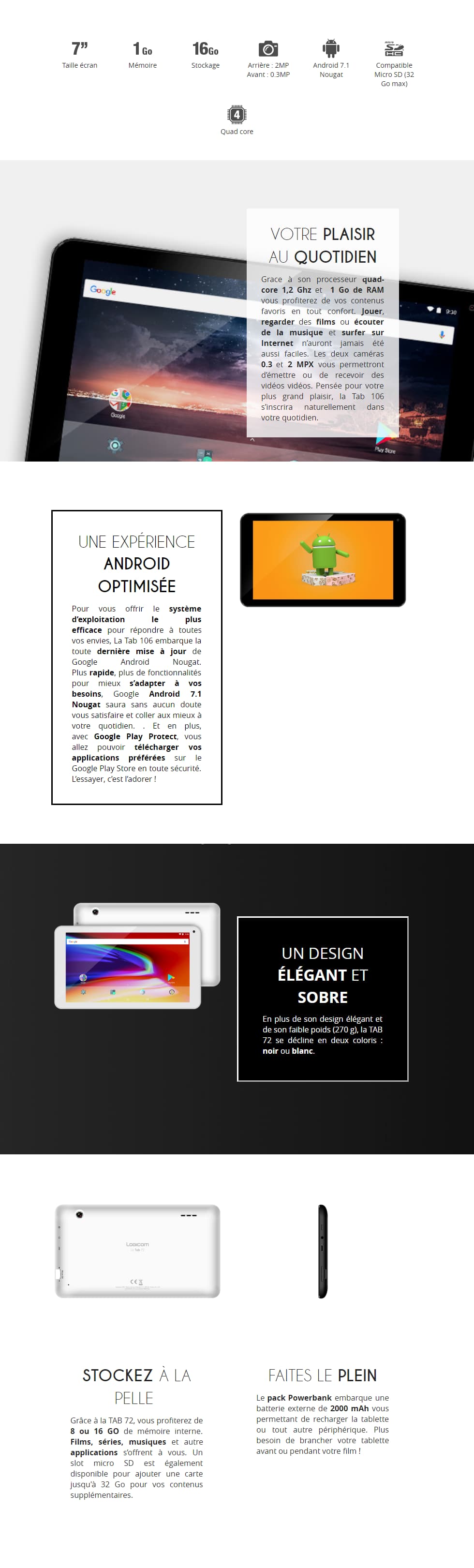Tablette Logicom Tab 72 - Wi-Fi 7" 16 GB