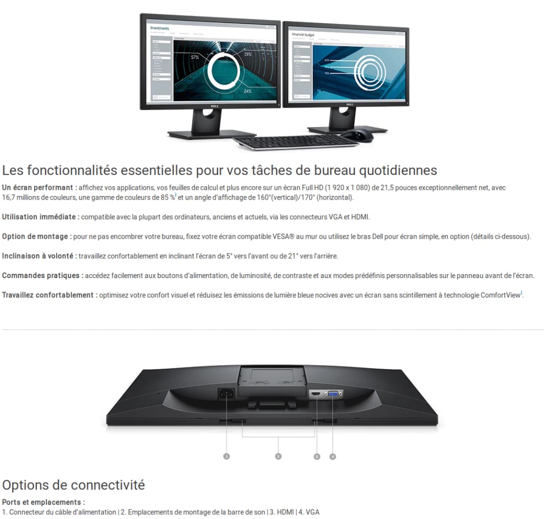 Écran 21,5" Full HD Dell E2218HN (E2218HN-3Y)
