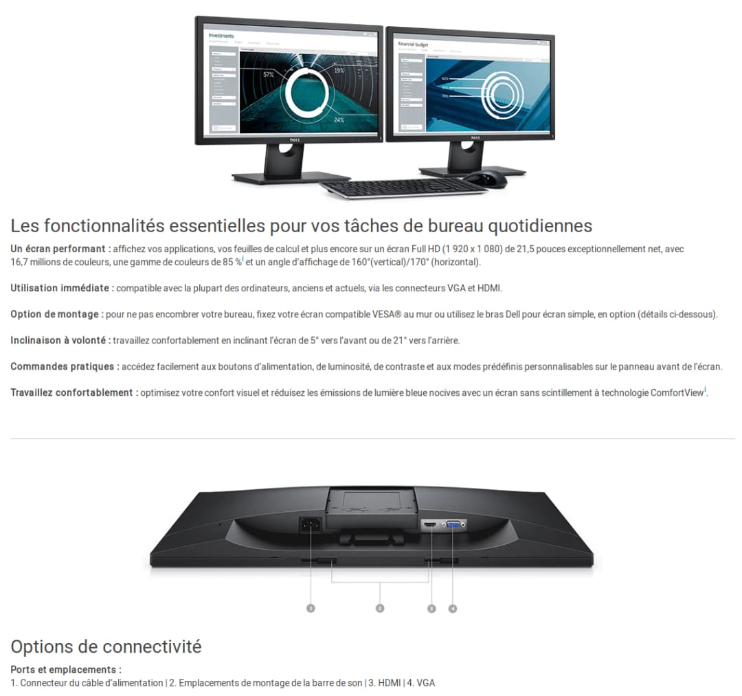 Écran 21,5" Full HD Dell E2218HN (E2218HN)