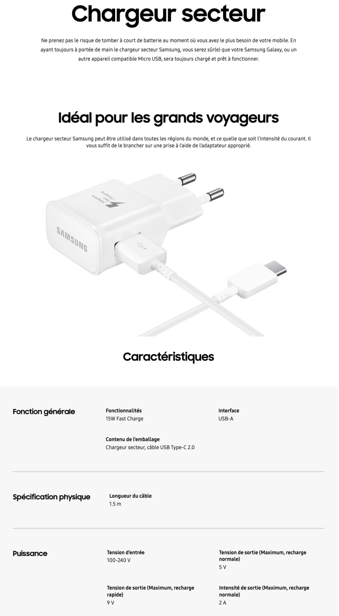 Chargeur Secteur Samsung Travel Adapter - Type C- Chargement Rapide