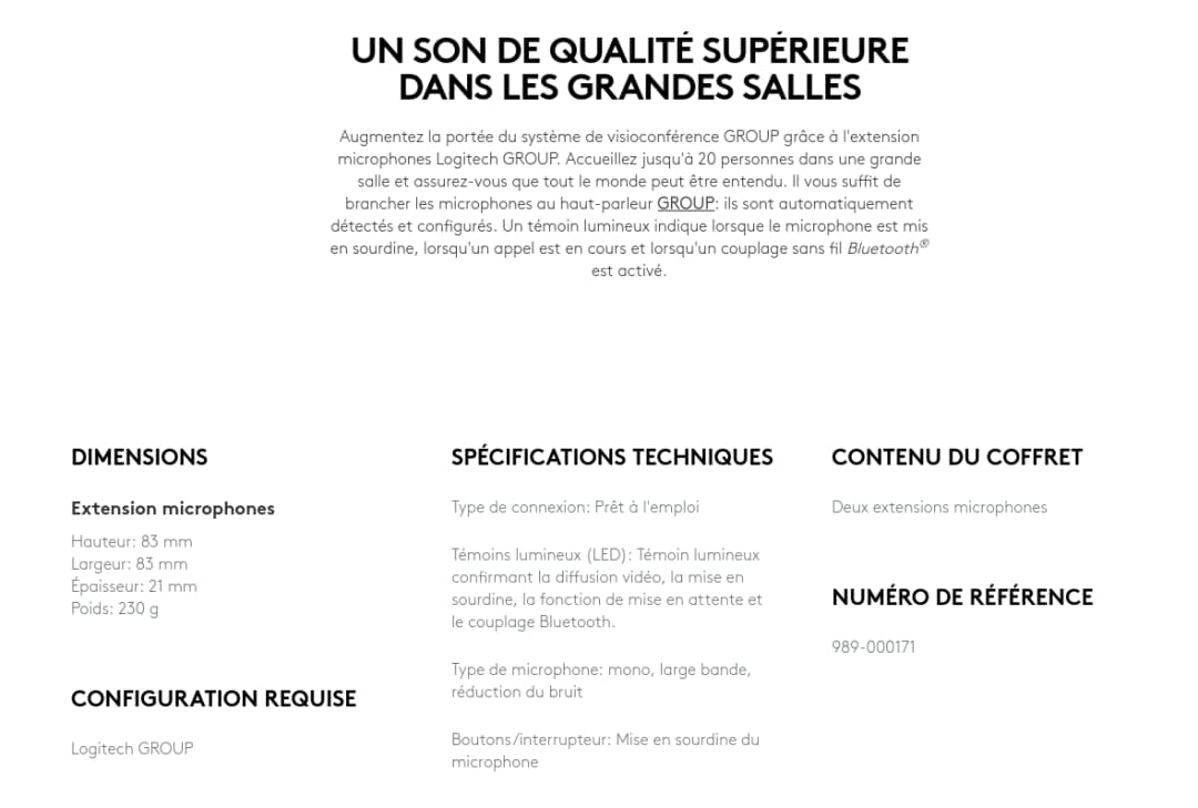 Extension microphones Logitech GROUP pour des grandes réunions (989-000171)